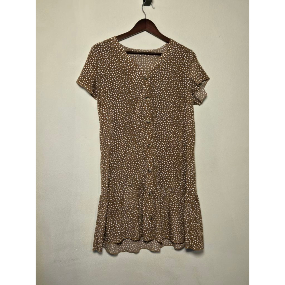 Women's Brown White Polka Dot Mini Dress M